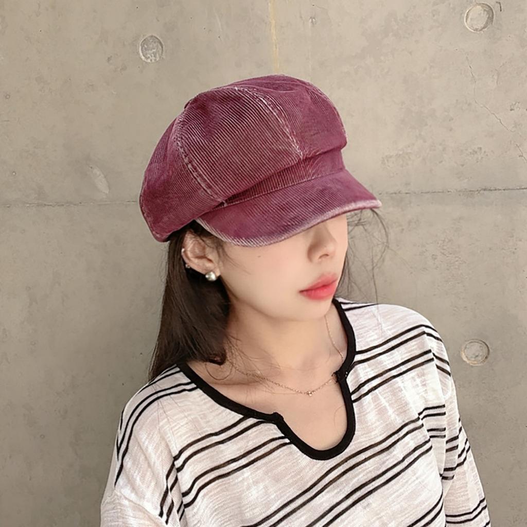 Retro Kord Achteckige Mütze für Damen Koreanischer Stil Trendig Literarische Alte Mütze Herbst und Winter Neu Japanischer Stil Malermütze