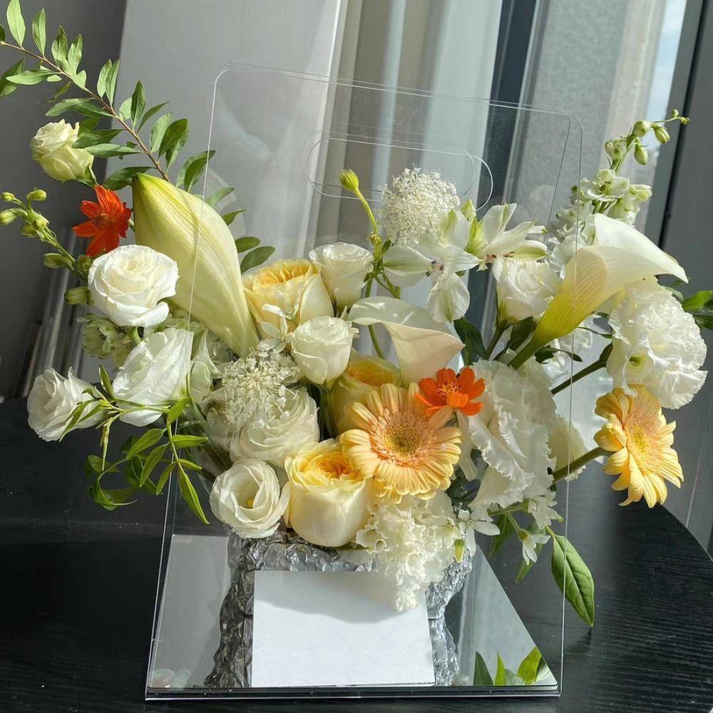 Transparent Acrylic Flower Box Reusable Hand Bag Bouquet Wrapping Bag Portable Packing Material Flower Bag Valentine Day