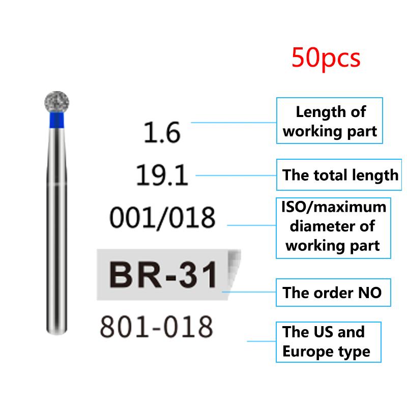 50Pcs Dental Diamond Burs Drill FG 1 6Mm For High Speed Handpiece Denspay Polishing Whitening Lab Material