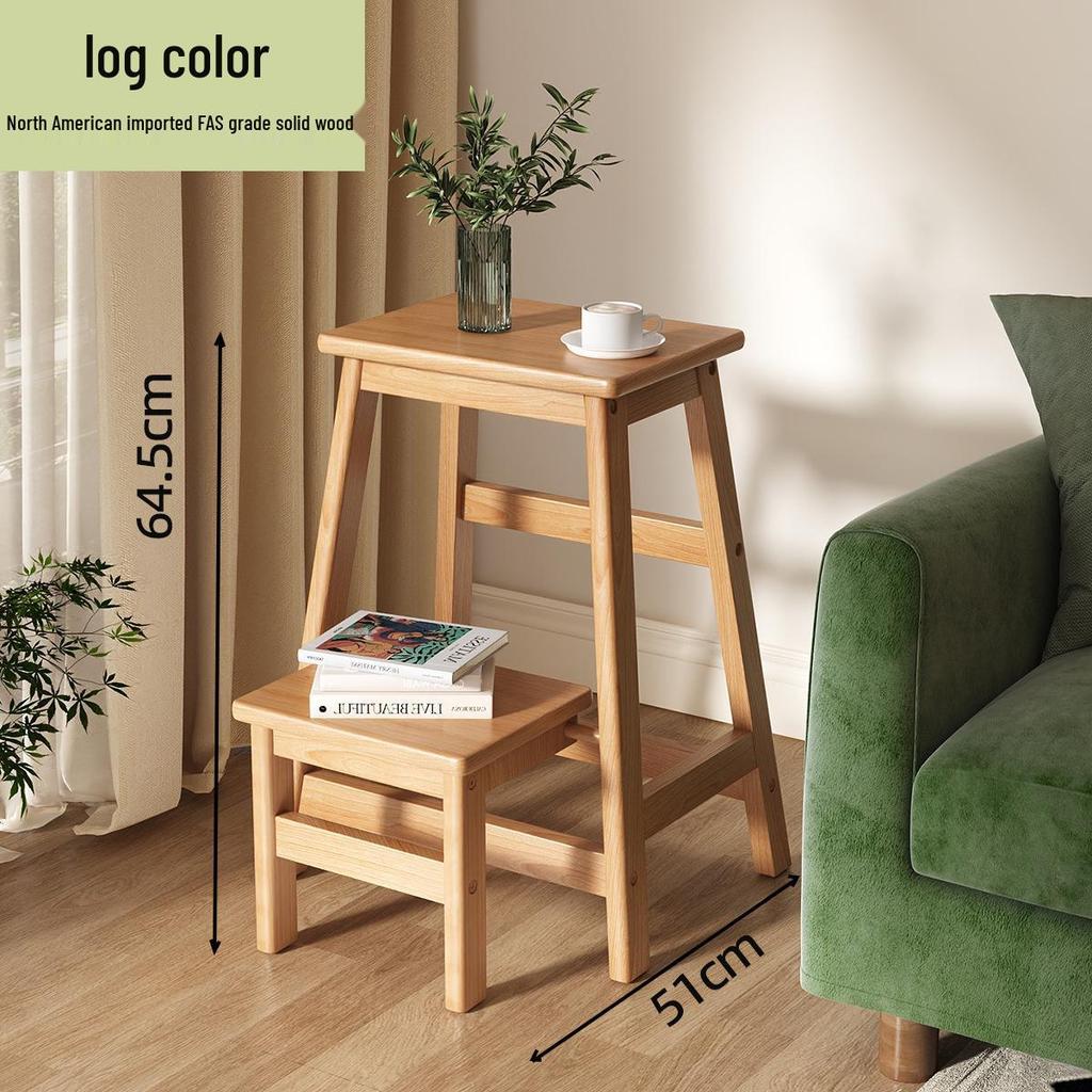 Multifunctional Solid Wood Folding Step & Bar Stool for Reaching High Places and Climbing, with Dual-Use Design