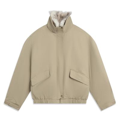 Li Ning Sports Lifestyle Series Loose Fit Stand Collar Embroidered Cotton Jacket Women Jackets AJMV320-1