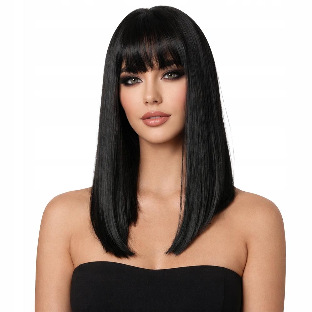LUVU WIG women' with bangs black BRUNETTE hair straight LIKE NATURAL