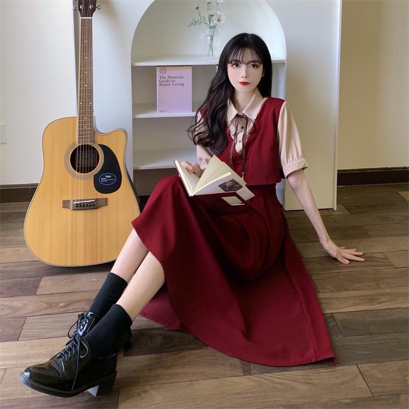 Damen Retro Patchwork Petite Sommerkleid: College-Stil, Kurzärmelig, Übergröße, Lockere Passform, Schlankmachender Zweiteiler-Look