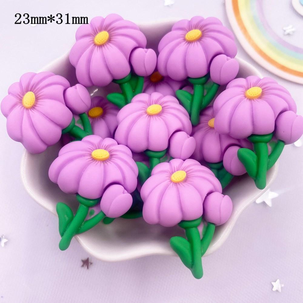 Resin Kawaii Colorful Painted Lotus Dandelion Epiphyllum Flatback Stone Scrapbook Figurine 10PCS DIY Bow Decor Accessories Craft