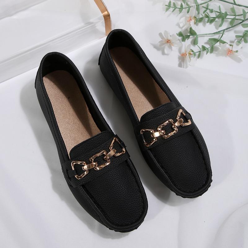 Fashion Women's Fashion Flat Shoes Autumn New Round Head Deep Mouth Metal Chain Soft Sole Anti-slip Wear-resistant Low-top Shoes