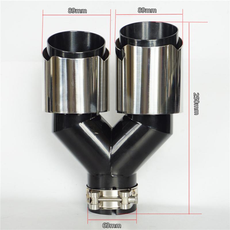 Universal Left 63mm Inlet 89mm Outlet Glossy Chrome Car SUV Dual Exhaust Pipe