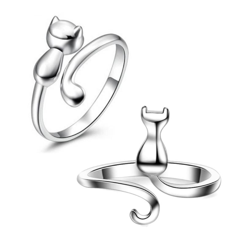 Cat Finger Rings Cat Adjustable Opening Rings Alloy Material Party Jewelry