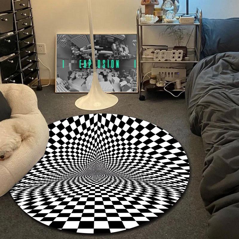 Cozy Round Abstract Multicolor Carpet, Non-Slip Floor Mat for Living Room