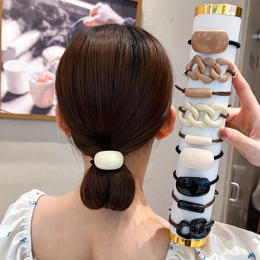 12pcs Elegant Milk Coffee Color Hair Ties - Chic Acrylic Ponytail Holders for Women & Girls, Simple Style Hair Accessories,Valentine'S Day Gift