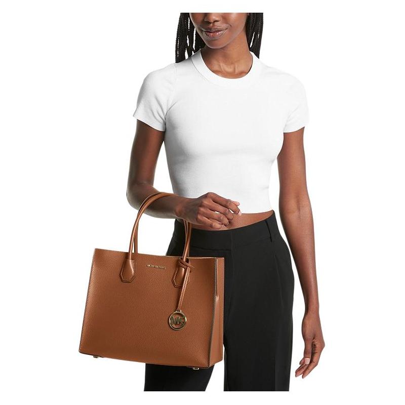 MICHAEL KORS Mercer classic leather accordion solid color commuting cow split leather shoulder crossbody handbag large size women's leather brown