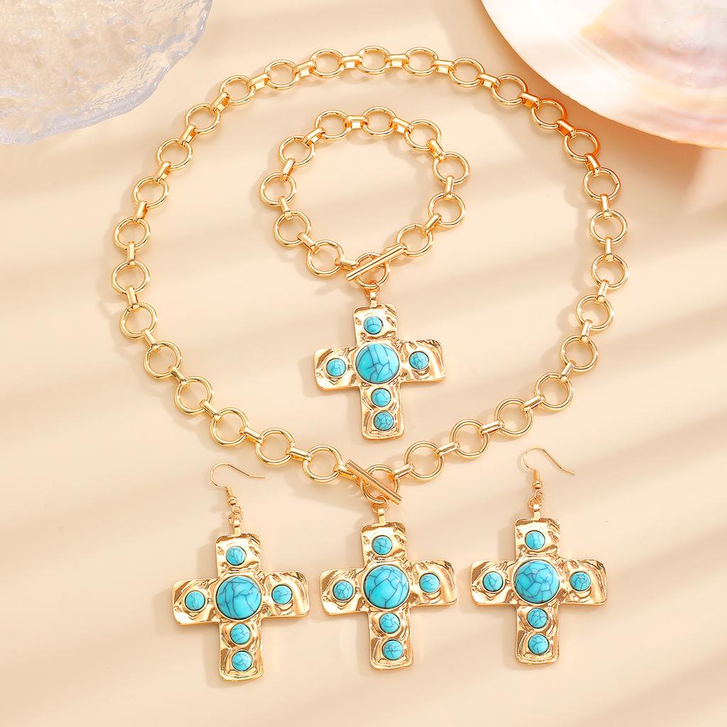 Cross Pendant Punk Jewelry Set Exaggerated Big Y2K for Women Party Jewelry Accessories 1 Set Geometric Circular Chain Jewelry Gifts Handmade