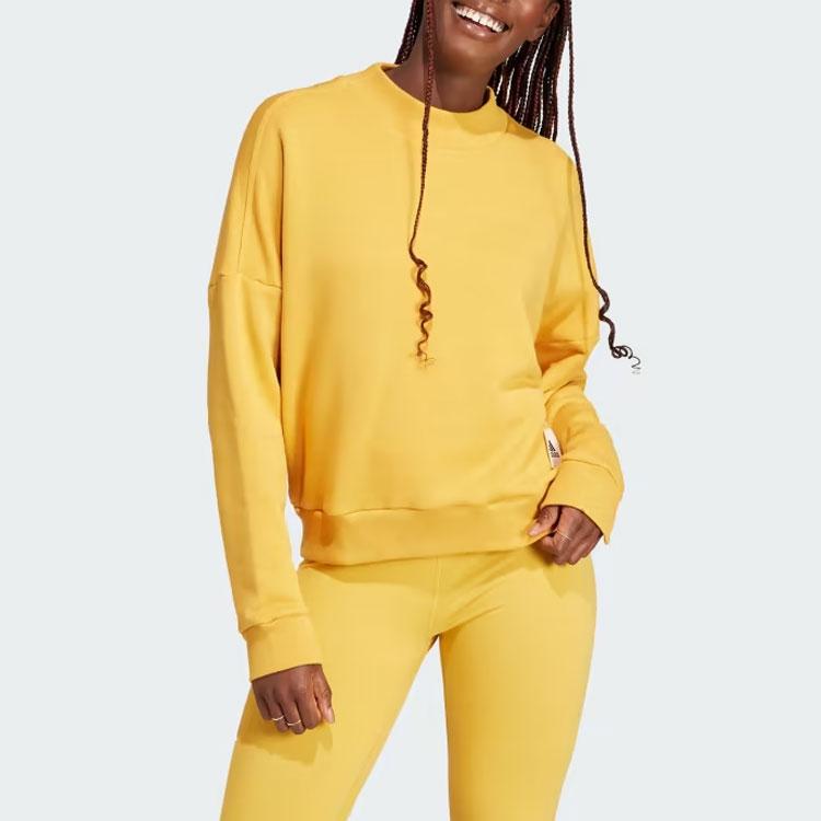 Adidas Lounge French Terry Sweatshirt Solid Color Logo Round Neck Long Sleeve Women Sweatshirt Yellow IJ8440