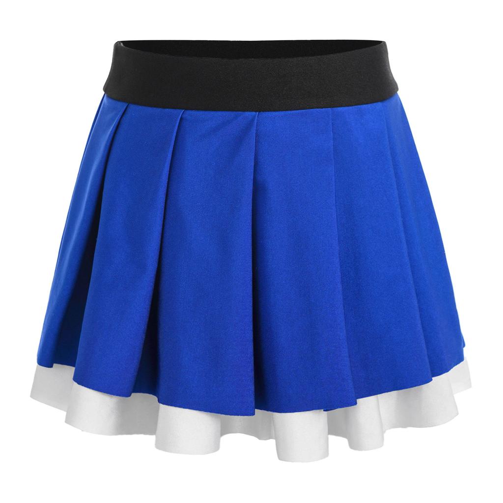Girls Cheerleading Dance Performance Skirt: Contrast Color Elastic Waistband Two Layers Pleated Skirt for Competition