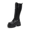 Thick-soled Knight Boots Women's 2025 Autumn and Winter New Black Heightening Boots Versatile Lace-up Boots Fashion Women's Boots Trend