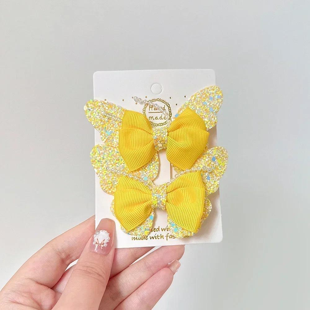 BABY BOWS 2Pcs/Set Glitter Butterfly Hair Clips for Women Girls Hairpins Children Cute Barrettes Kids Headwear Hair Accessories