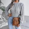 Knit Sweater Women Autumn Winter Long Sleeve Twist Neck S-XXL Crop