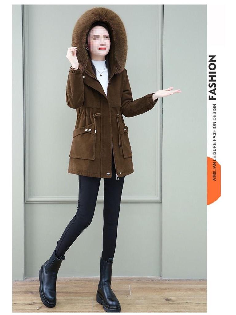 Women's Mid-Length Parka: Winter 2025 Edition - Loose Fit Lambswool & Velvet Padded Cotton Jacket