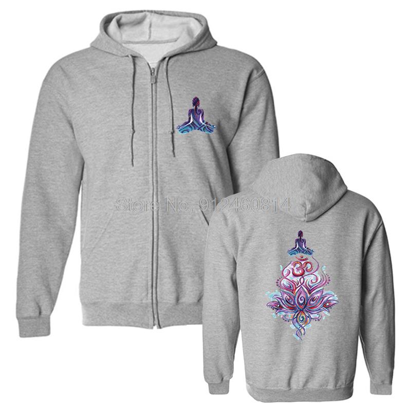 Hoodie Illustrated Buddha Meditation Yoga Lotus Om Motif Men Fleece Hoodies Hip Hop Hooded Sweatshirt Streetwear Harajuku