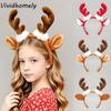 Plush Antler Headband Cute Festive Design Deer Ear Hairpiece Universal Fit Comfortable To Wear Reindeer Hair Hoop Holiday Party