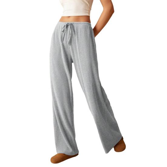 Women Pants Casual Wide Leg Trousers Elastic Waist Adjustable Drawstring Solid Color Loose Fit Trousers Work Travel Daily Wear