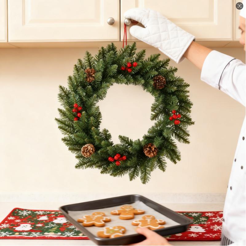 3Styles Red Christmas Wreath Elegant PVC Fruit Wreath Window Door Wall Ornament Home Halloween Decor Gifts