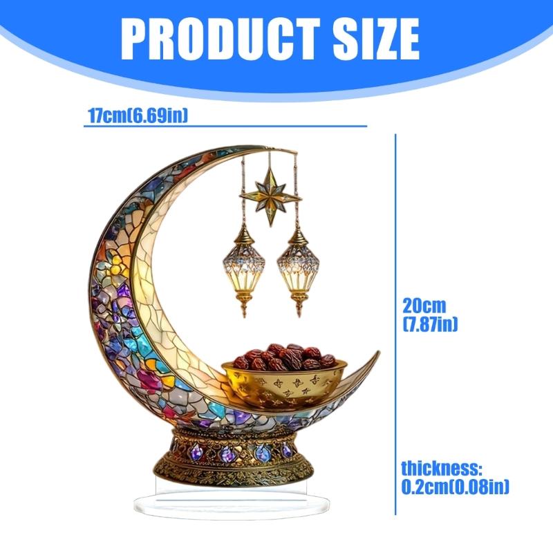 Islamic Eid Mubarak Table Sign 2D Acrylic Moon Lantern Ornament for Ramadans Muslims Festival Tabletop Decors Party Gift