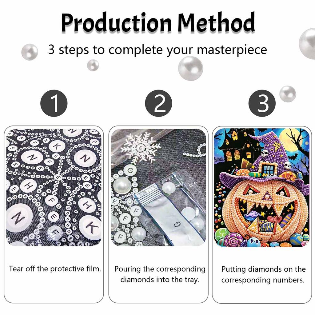 Halloween Pearl Painting Set 5D DIY Pumpkin Candy Pearl Art Home Bedroom Wall Decor Handmade Gift Craft Kits Sparkling Rhinestone Mosaic