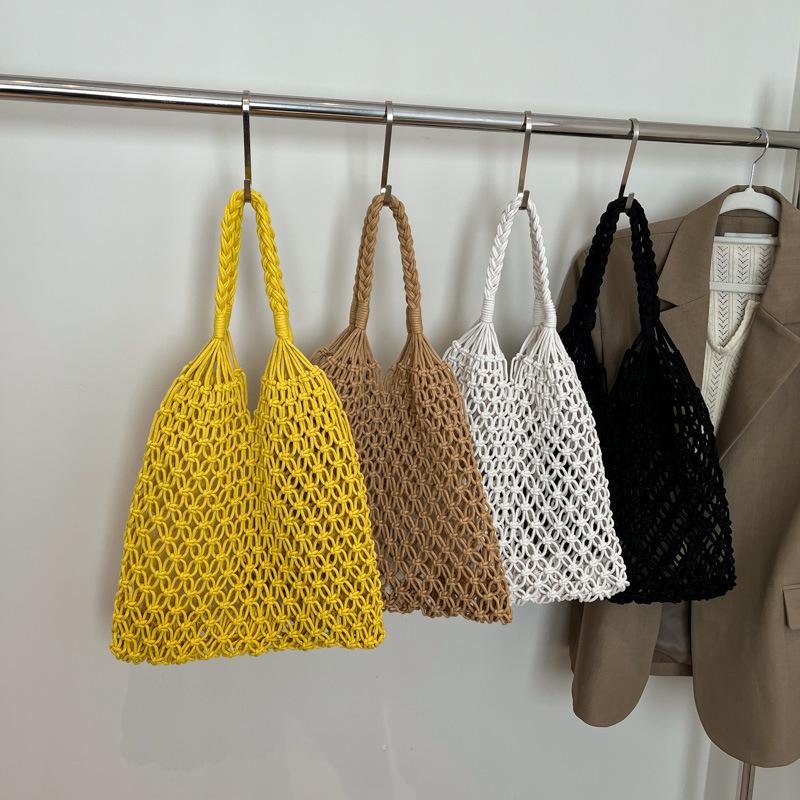 and-Woven Bag Women Handmade Hollow Handbag Female Shoulder Bag Big Capacity Summer Casual Travel Beach Tote Purse
