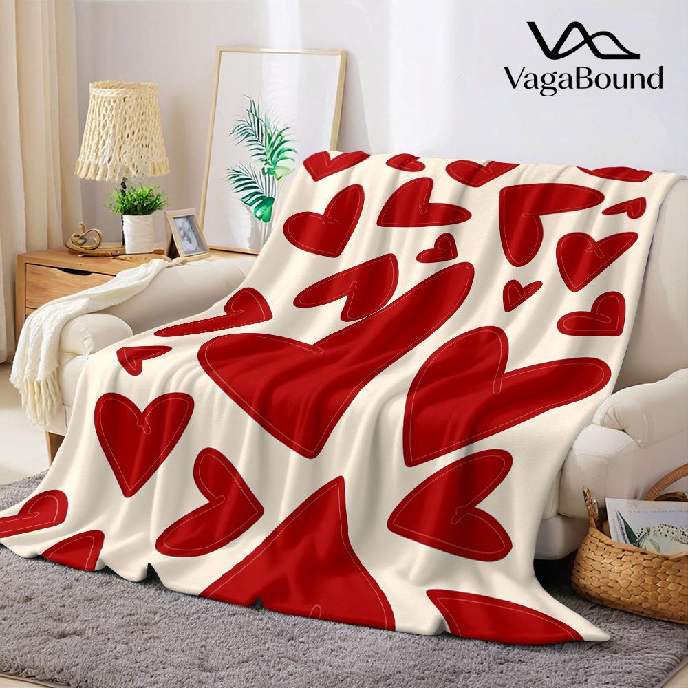 Romantische Crème Rood Hart Flanellen Deken Warm Zacht Halloween Kerst Bank Warm Gezellig Decoratief Decor Cadeau Voor Elk Seizoen