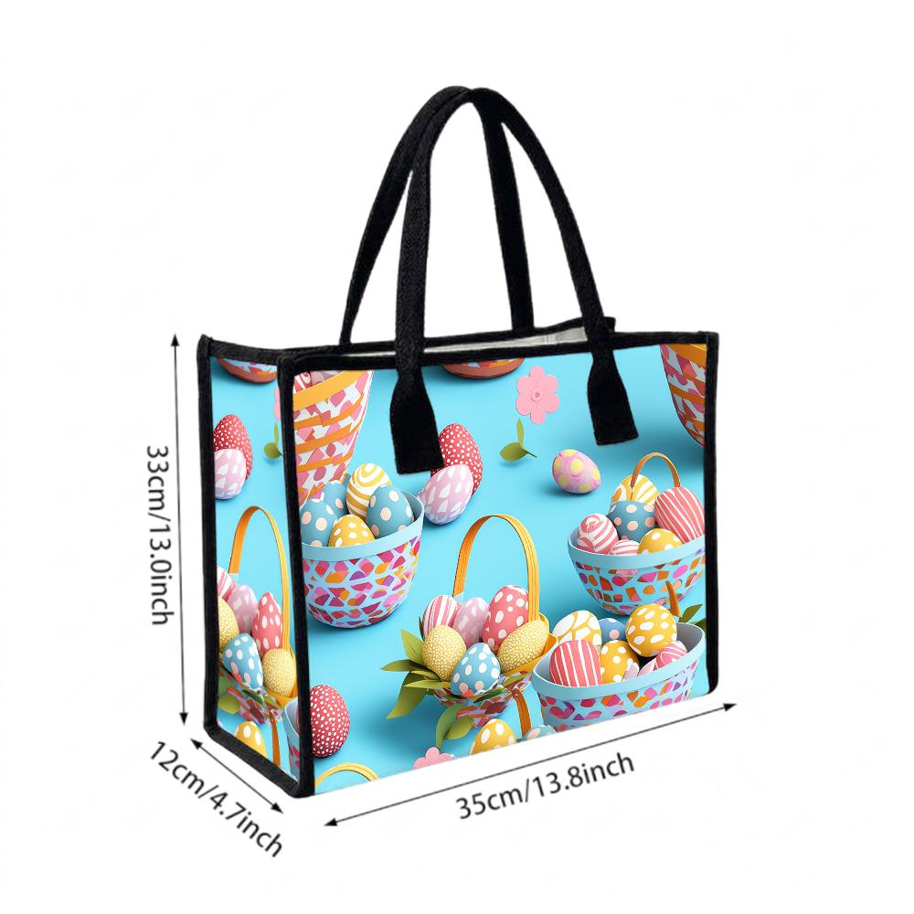 Easter Egg Print Tote Bag Portable Casual Handbag for Daily Shopping Outing