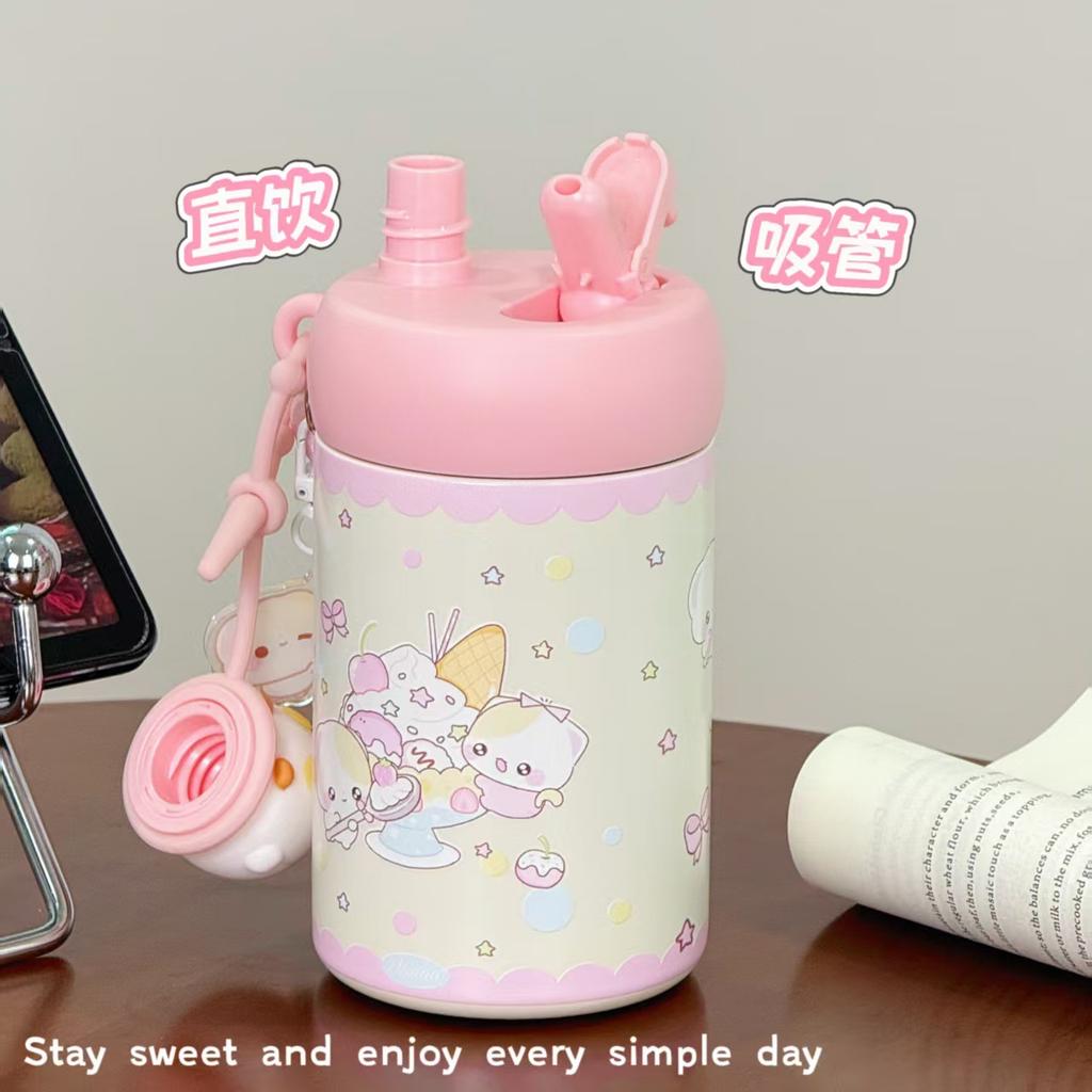 Spring Festival Out High-value Straw Cup Girl Cute Cartoon New Portable Tea Separation Thermos Cup
