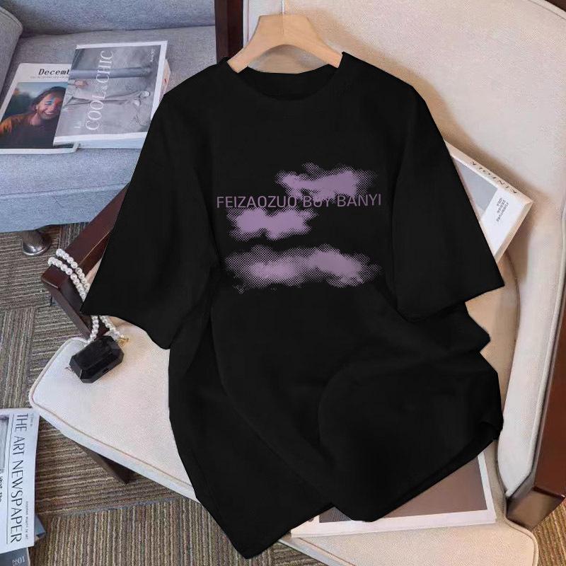 

Pure cotton fat mm short-sleeved women s loose casual and versatile large-size girlfriend T-shirt summer belly cover lazy wind top ins XXXL