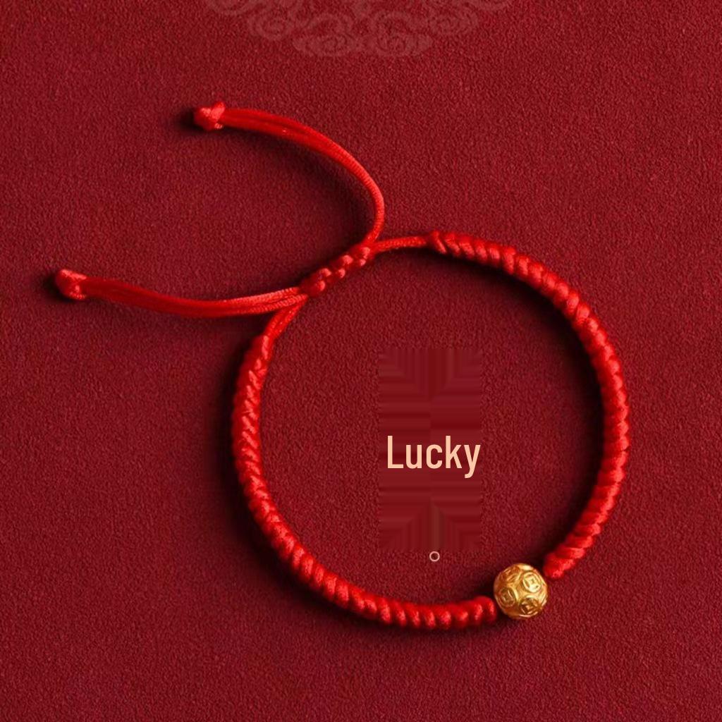 Vietnam Sand Gold Wealth Coin Red Rope Bracelet - Copper Gold-Plated Lucky Beads Women's Jewelry
