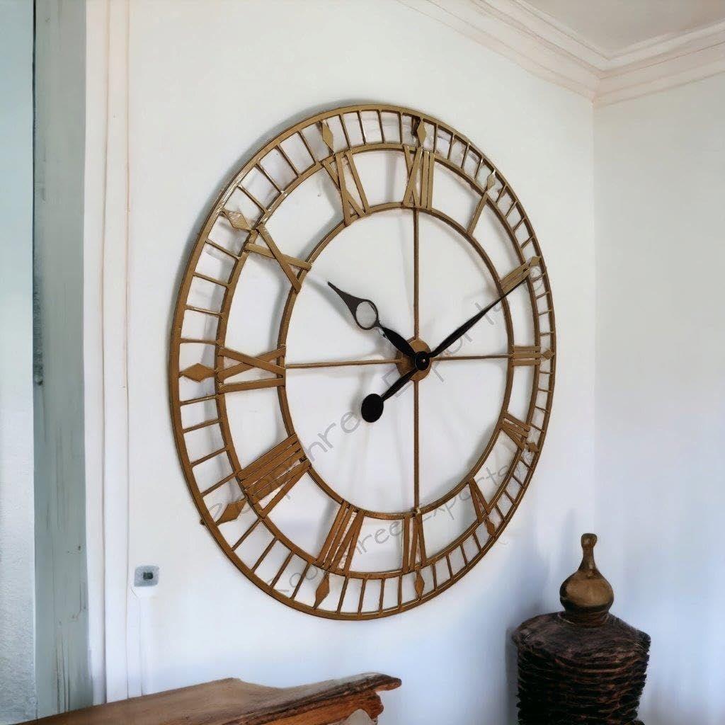 Handgefertigte extra große analoge Wanduhr/Messingfarbe/Detailreiches Design-Kunstwerk / 36 Zoll (90 cm's)
