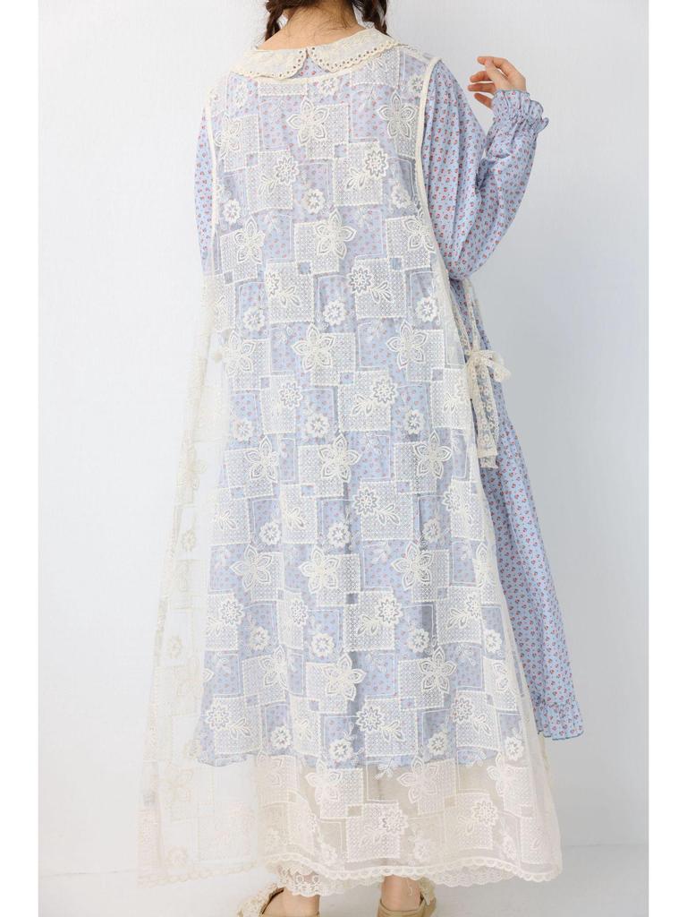 Sweet Mori Girl Embroidered Layered Vest Dress