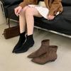 2025 New Round Head Thick Heel Splicing Low Tube Rear Zipper Soft Sole Chelsea Martin Women's Short Boots
