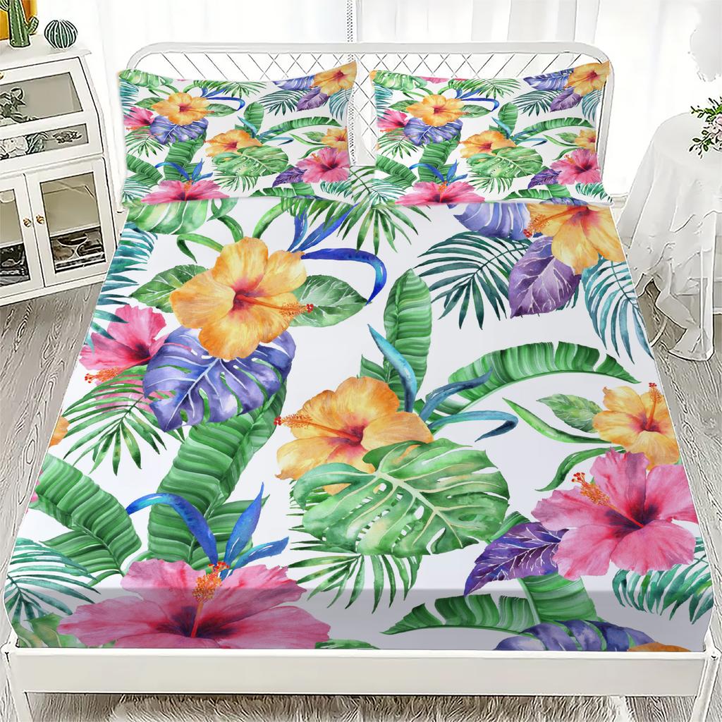 3D Flora Printed Bed Sheet Set Printed Fitted Sheets With 1/2 Pillowcases Custom Suitable for Both Boys and Girls Decor