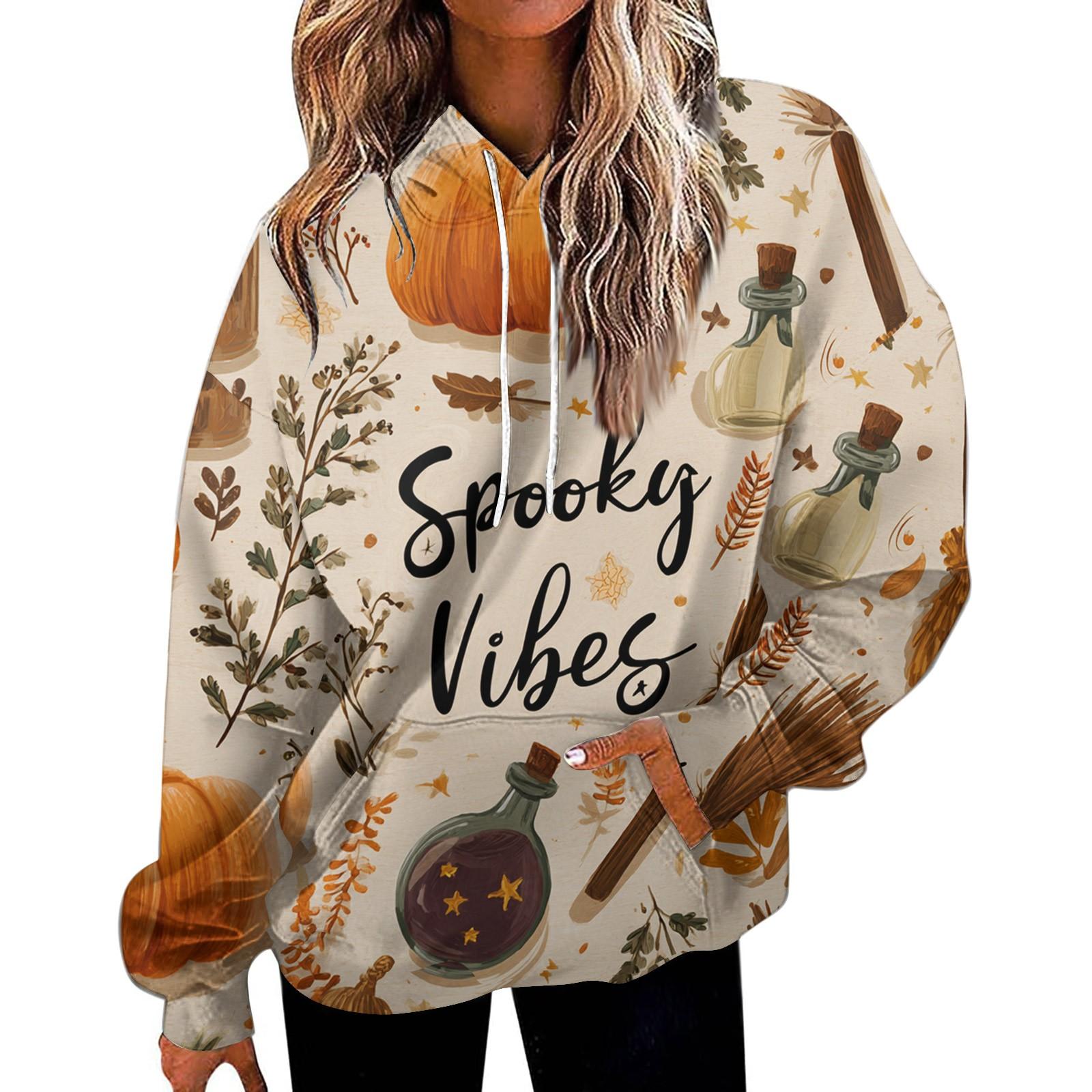 

Женская модная толстовка с принтом, повседневная толстовка с капюшоном и карманами M бежевый