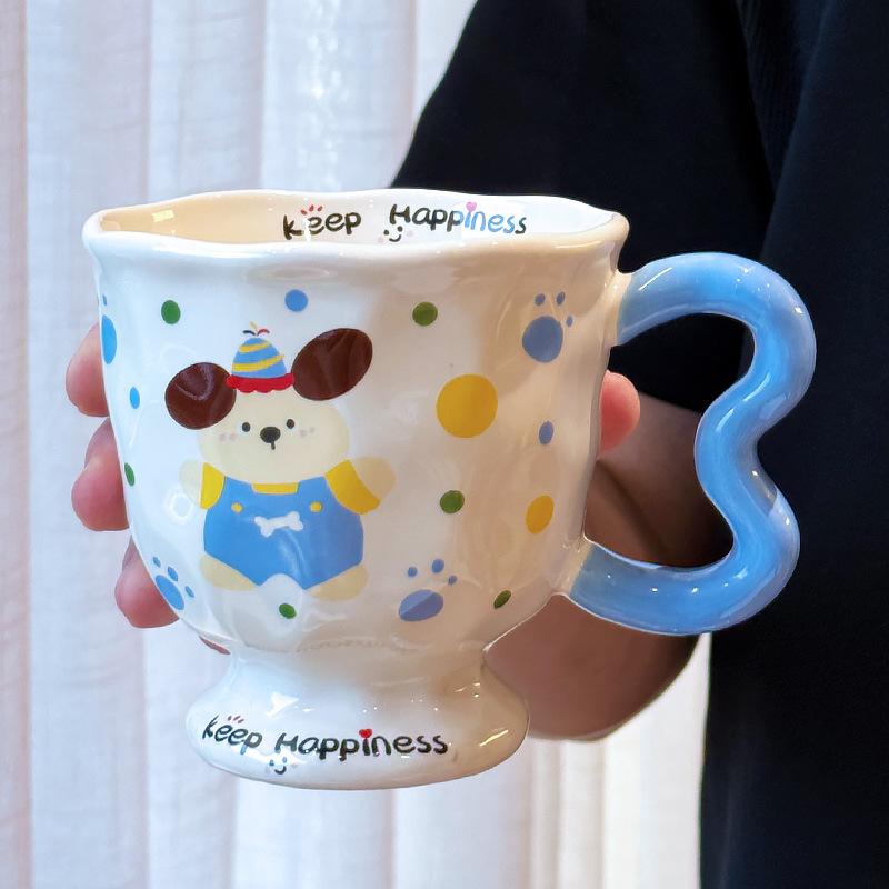 

Милый кролик в горошек Креативная мультяшная керамическая кружка высокой ценности с крышкой и ложкой Подарок на день рождения для девочек 400ML