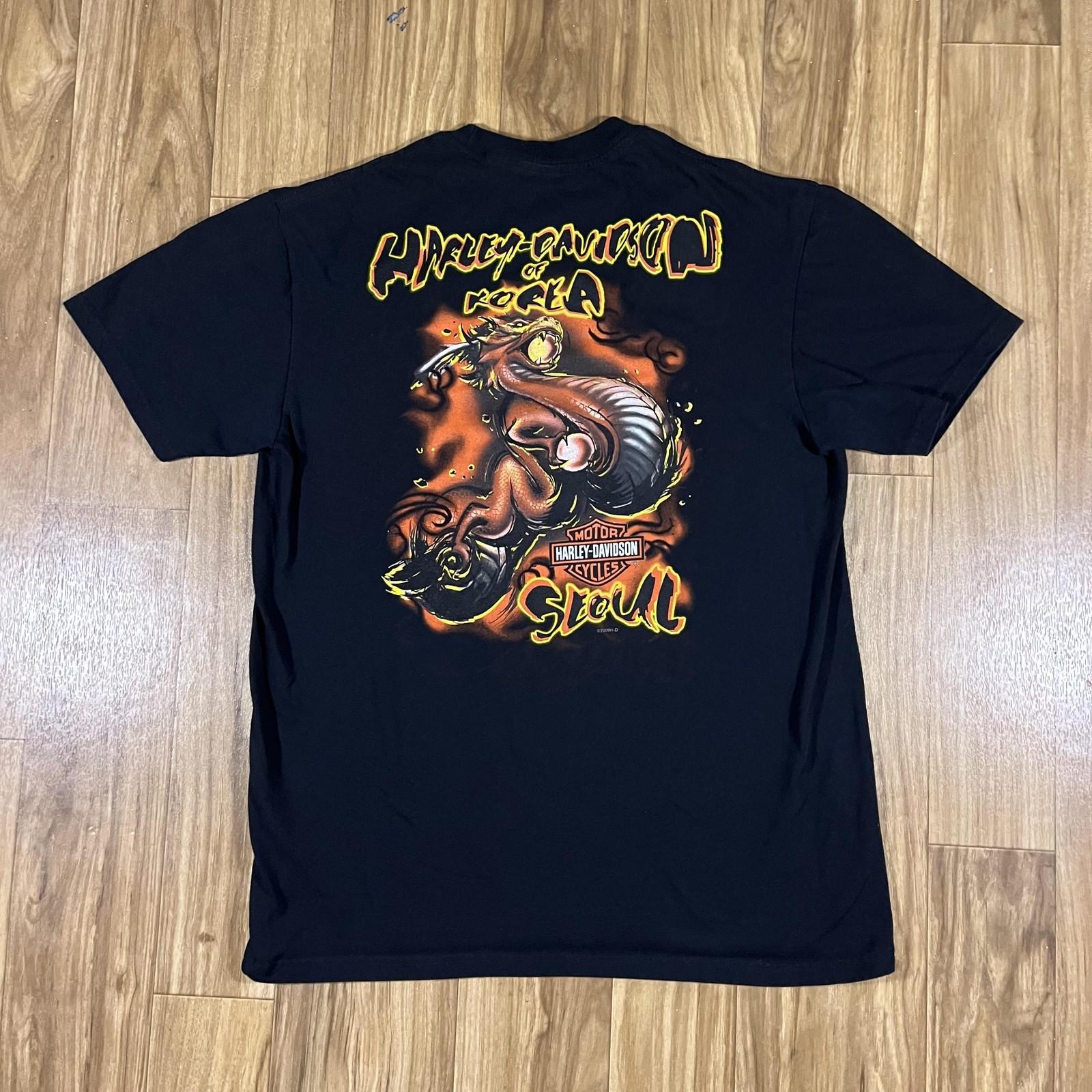 Harley-Davidson Shirt Mens Large Black Dragon Seoul Korea Graphic Motorcycle Y2K Unisex T-Shirt M