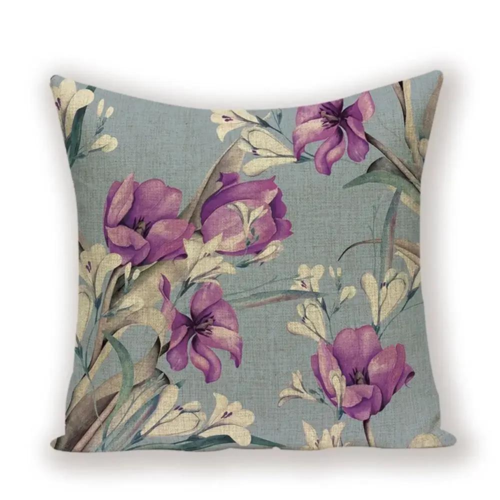 Vintage Floral  Linen Pillow Case Sofa Living Room Seat Car Soft Cushion Cover Home Decorative Pillowcase 45*45cm