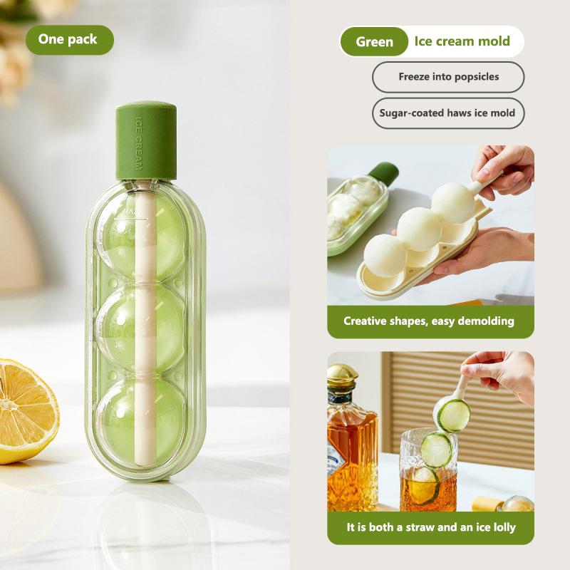 

2-in-1 Silicone Popsicle & Ice Ball Mold DIY Treat Maker with Built-in Straws Ice Cube Tray for Cocktails Desserts Kids Snacks