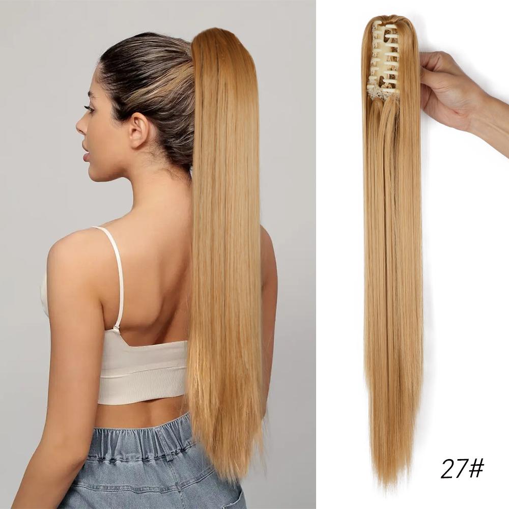 Synthetic Claw Clip In Ponytail Hair Extensions Long Straight 22 Inch Heat Resistant Pony Tail Hair Piece For Women Daily Use