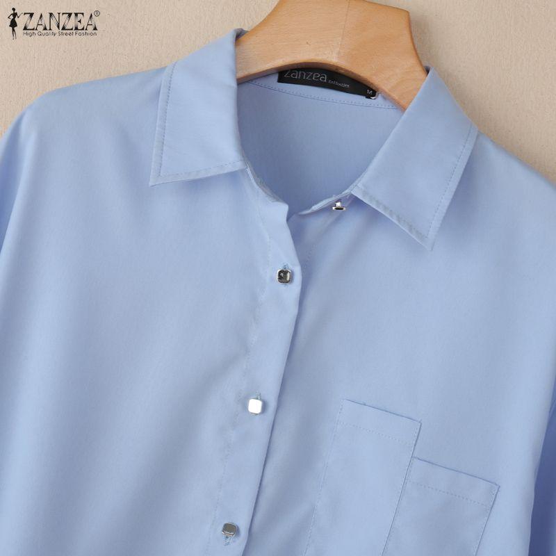 ZANZEA Camicetta casual da donna con colletto rovesciato, tinta unita, ampia, a maniche lunghe