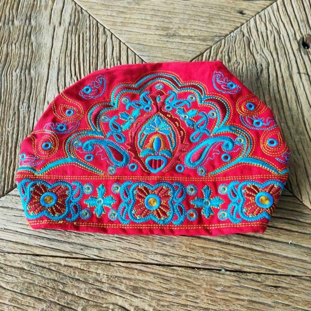 Embroidery Ethnic Style Skullies Hat Cashew Flower Canvas Cold Cap Ins Flower Beanies Cap Girls
