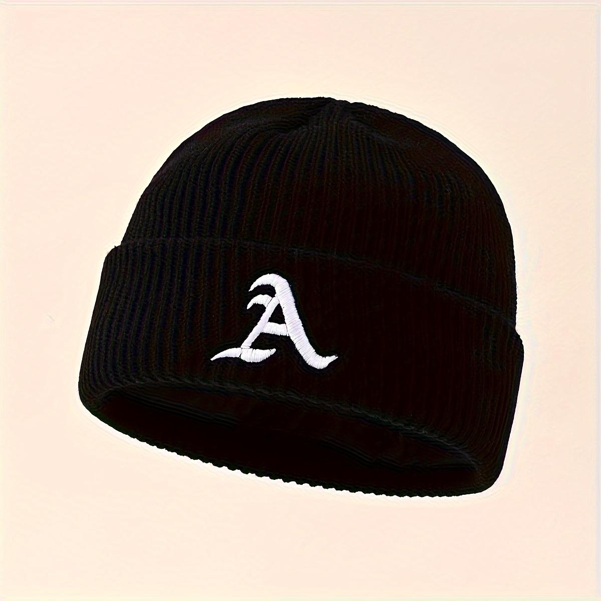 

1 шт. Унисекс классическая шляпа без полей с регулируемой манжетой, простая вязаная шапка с буквенным узором, подходит для повседневной носки зимой чёрный