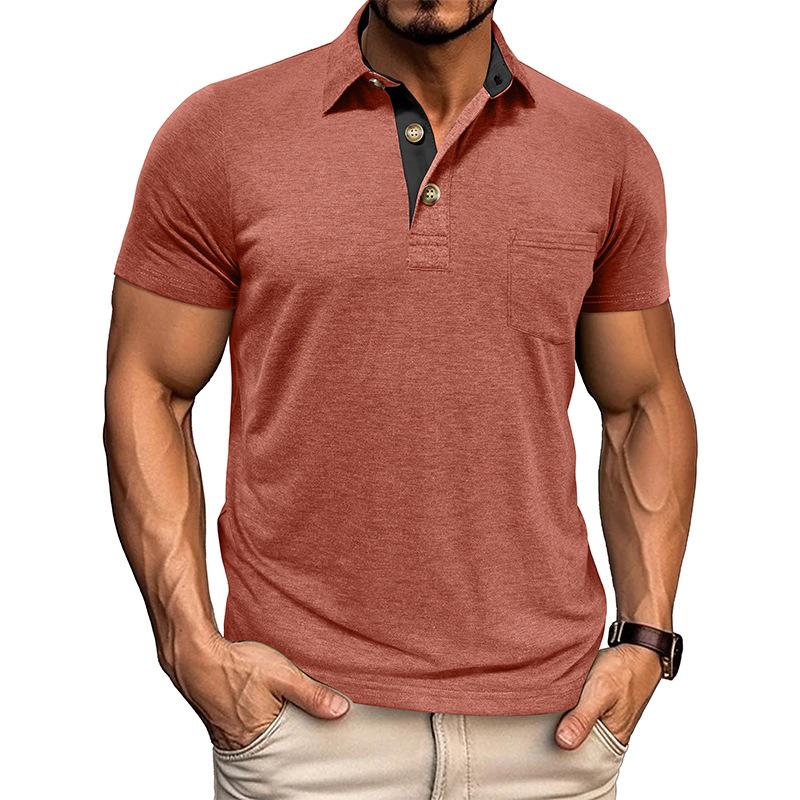 Summer Mens Short Sleeve Turn Down Collar T-Shirt Fashion Patchwork Polos Man
