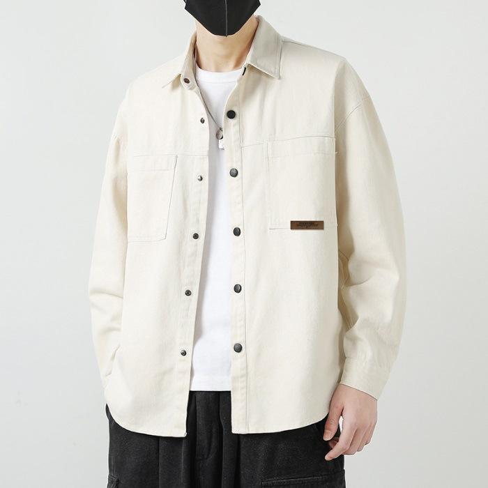 Retro Workwear Long-sleeved Shirt Men's Spring and Summer Pure Cotton Casual Top Men's Cardigan Lining
