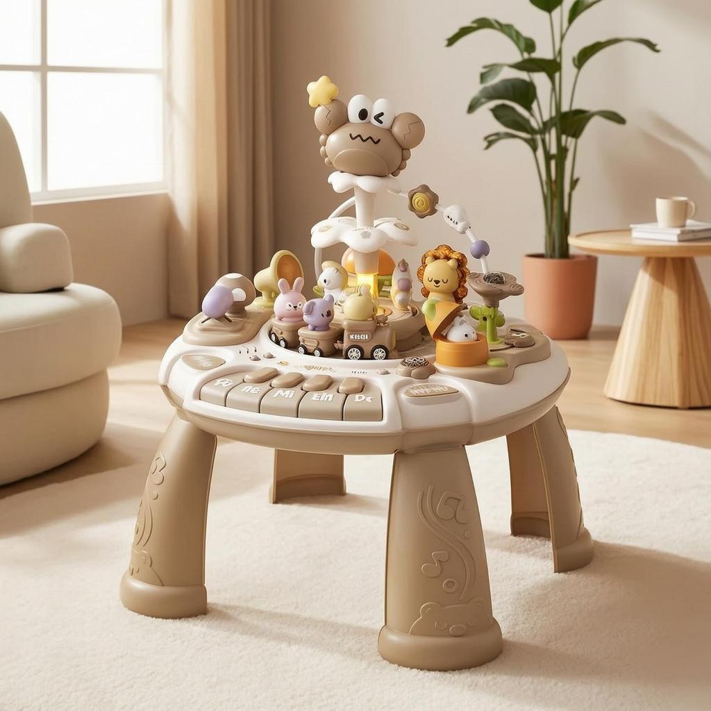 Infant Activity Table with Keyboard DoubleSided Seaside Musical Toy for Young