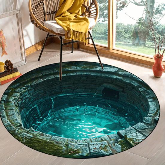 Round 3D Hole Rug Realistic Optical Illusion Floor Mat Machine Washable Non-Slip Bedroom Area Rug for Entrance Living Room